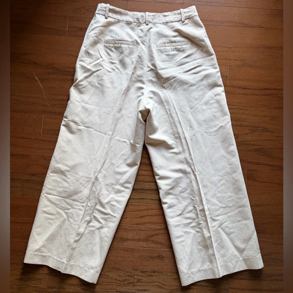H&M Light Beige/Khaki Wide-Leg Linen Pants Size 8